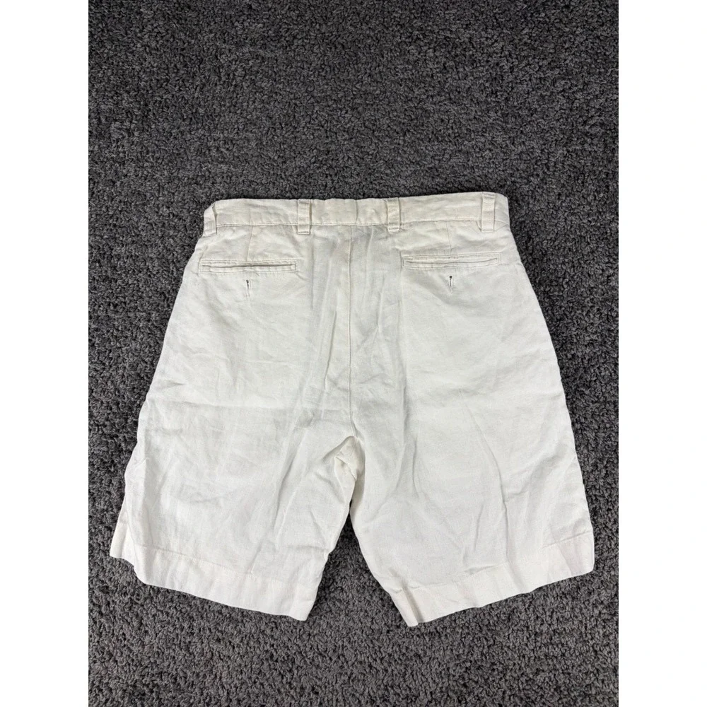 Barry Bricken Mens 100% Linen Shorts Size 33 Cream Off White Flat Front Summer